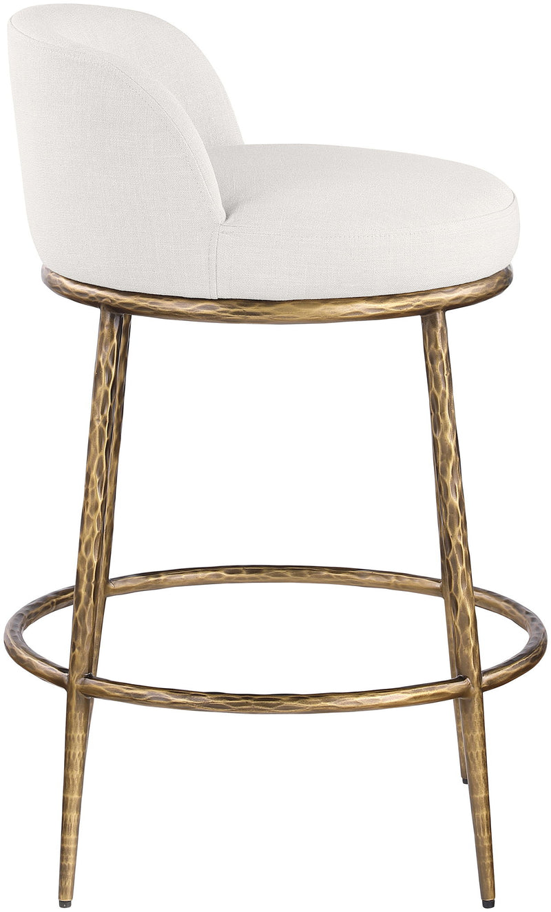 Ferro Cream Linen Textured Performance Fabric Upholstered Counter Stool