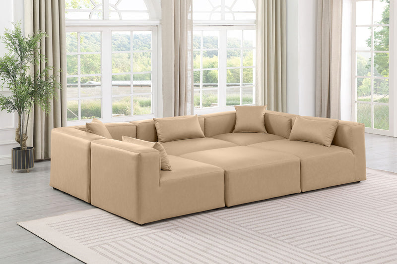 Cube 108" Tan Vegan Leather Upholstered 6pc. Modular Sectional