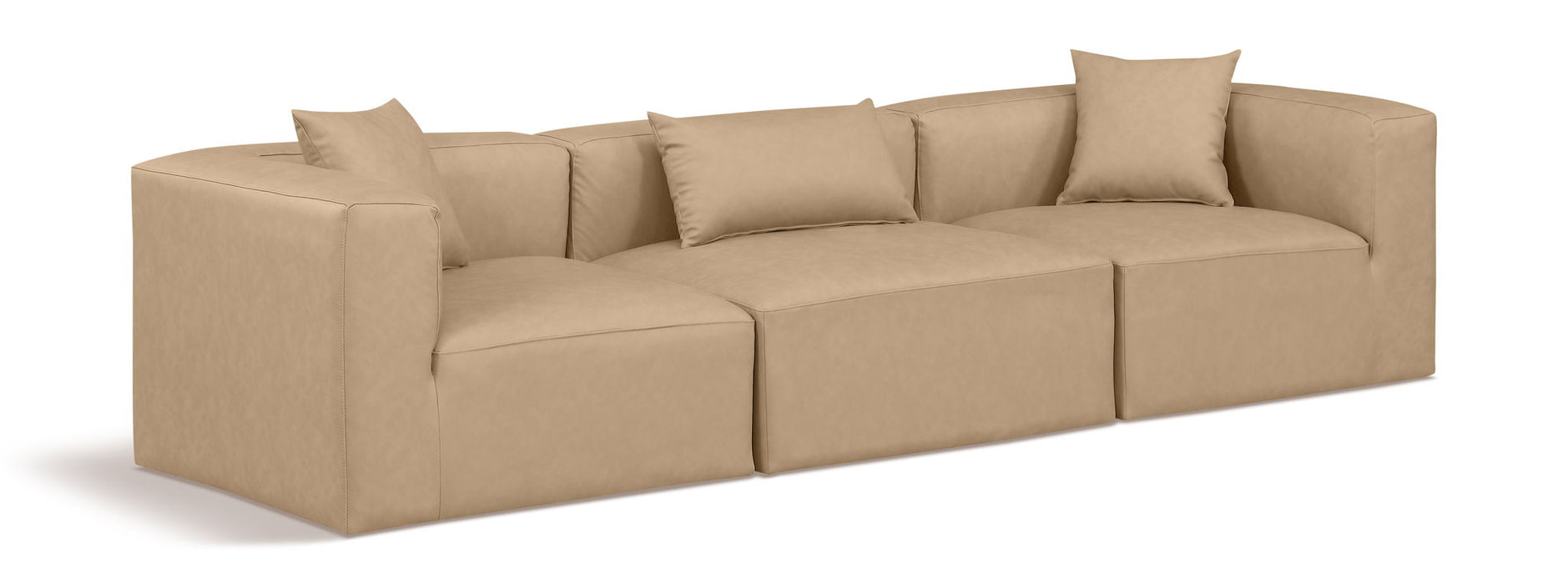 Cube 108" Tan Vegan Leather Upholstered 3pc. Modular Sofa