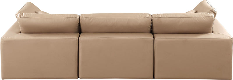 Comfy 119" Tan Vegan Leather Upholstered 3pc. Modular Sofa