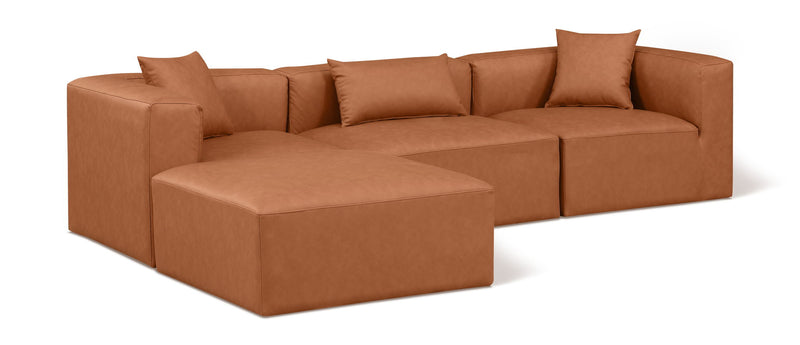 Cube 108" Cognac Vegan Leather Upholstered 4pc. Modular Sectional