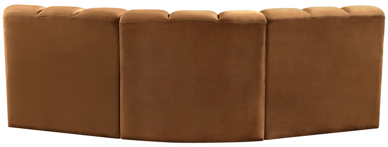 Arc 86" Saddle Velvet Upholstered 3pc. Modular Sectional