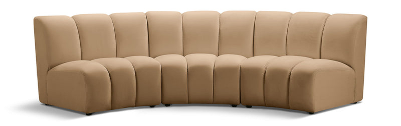 Infinity 119" Camel Velvet Upholstered 3pc. Modular Sectional