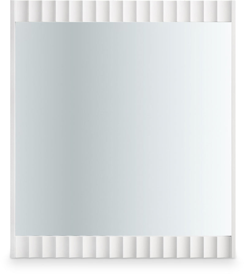 Modernist White Wood Veneer And Stainless Steel Base Mirror