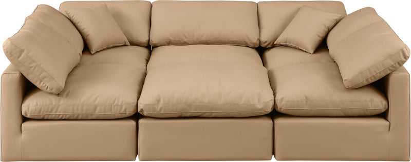 Indulge 105" Tan Vegan Leather Upholstered 6pc. Modular Sectional
