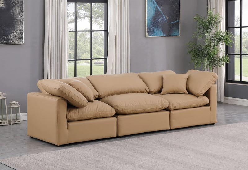 Indulge 105" Tan Vegan Leather Upholstered 3pc. Modular Sofa