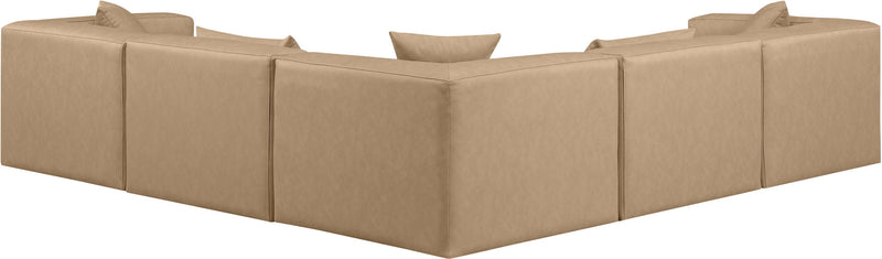 Cube 108" Tan Vegan Leather Upholstered 5pc. Modular Sectional