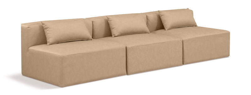 Cube 108" Tan Vegan Leather Upholstered 3pc. Armless Modular Sofa