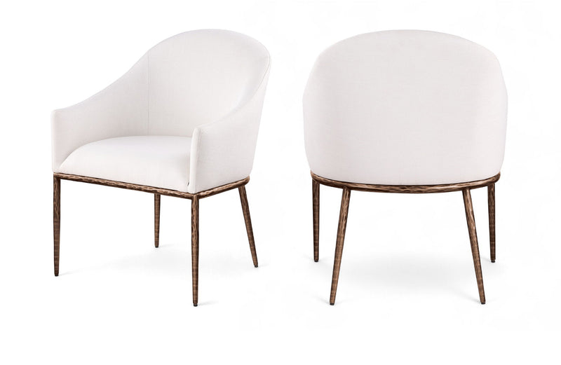 Ferro Cream Linen Textured Performance Fabric Upholstered Dining Arm Chair