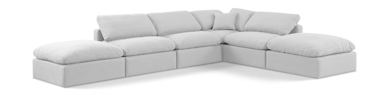 Indulge 140" White Linen Textured Fabric Upholstered 6pc. Modular Sectional