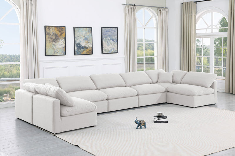 Indulge 175" White Linen Textured Fabric Upholstered 7pc. Modular Sectional