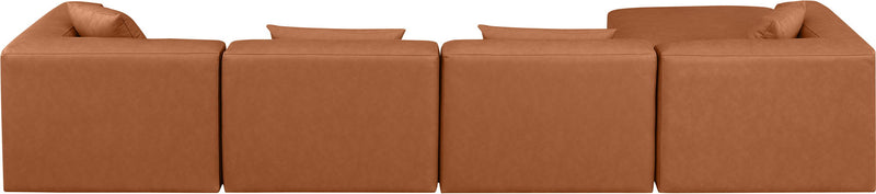 Cube 144" Cognac Vegan Leather Upholstered 5pc. Modular Sectional
