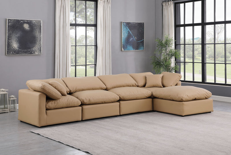 Indulge 140" Tan Vegan Leather Upholstered 5pc. Modular Sectional