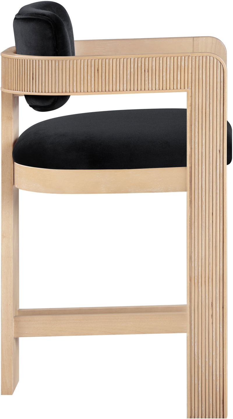 Sacha - Velvet Stool With Natural Base