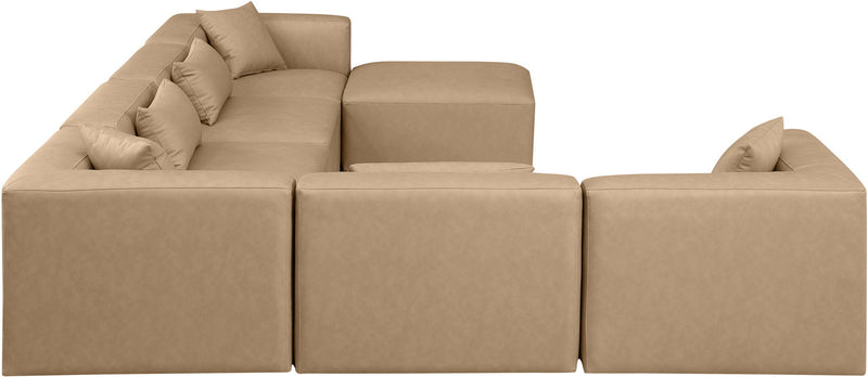 Cube 144" Tan Vegan Leather Upholstered 7pc. Modular Sectional