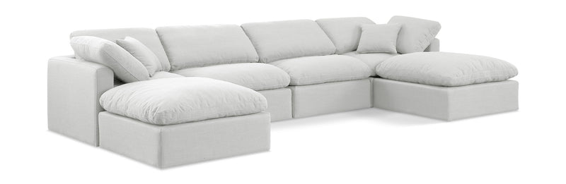 Indulge 140" White Linen Textured Fabric Upholstered 6pc. Modular Sectional