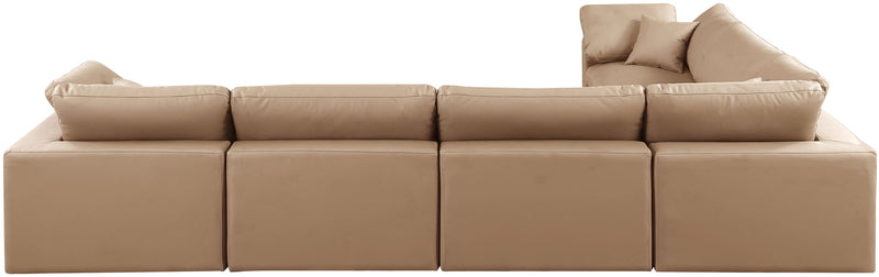 Comfy 158" Tan Vegan Leather Upholstered 6pc. Modular Sectional