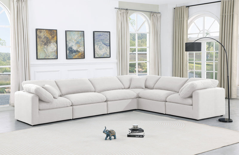 Indulge 140" White Linen Textured Fabric Upholstered 6pc. Modular Sectional