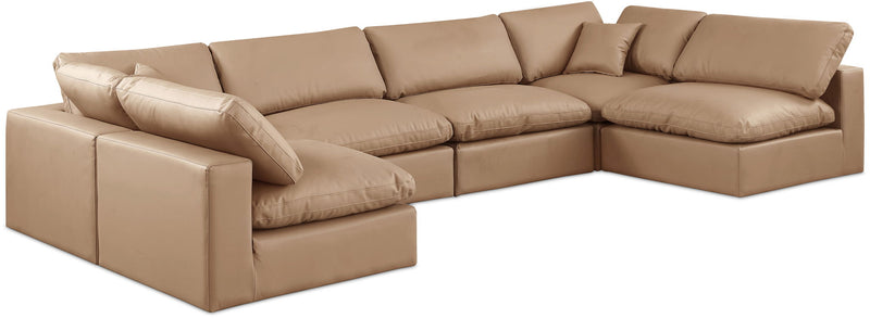 Comfy 158" Tan Vegan Leather Upholstered 6pc. Modular Sectional