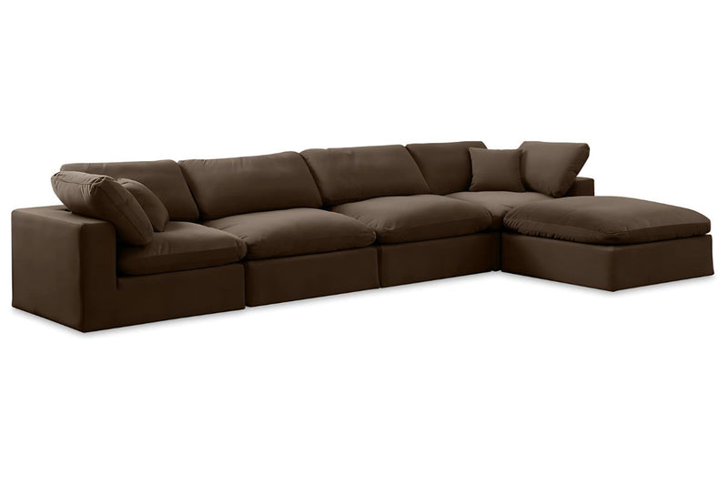 Cloud Velvet 5-Piece Modular Sectional Sofa with Feather Filled Cushions