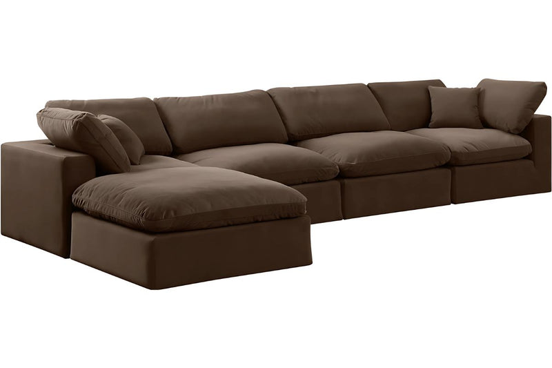 Cloud Velvet 5-Piece Modular Sectional Sofa with Feather Filled Cushions