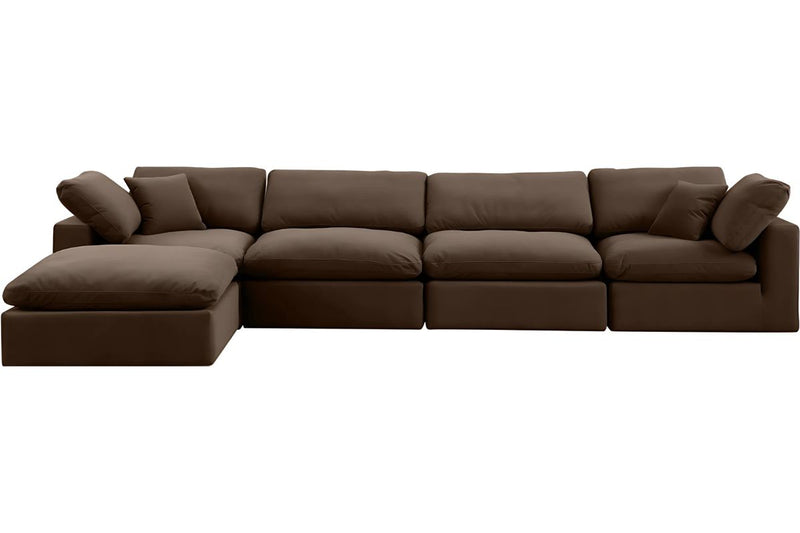 Cloud Velvet 5-Piece Modular Sectional Sofa with Feather Filled Cushions