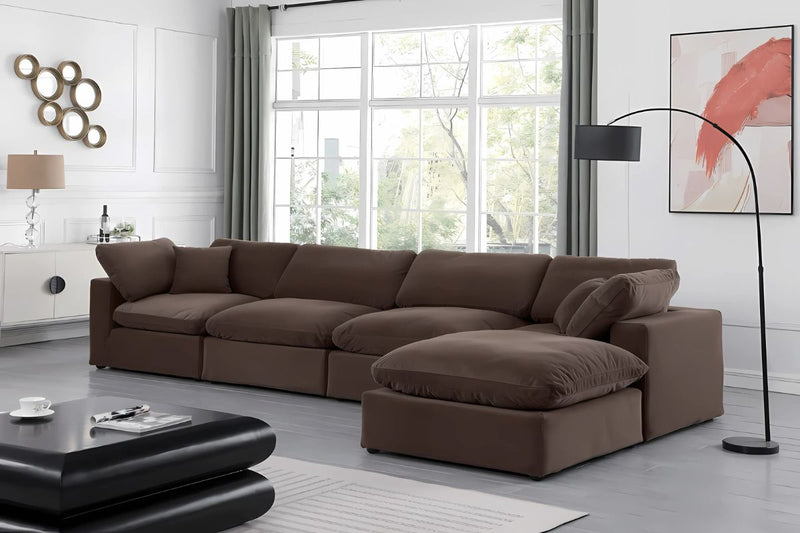 Cloud Velvet 5-Piece Modular Sectional Sofa with Feather Filled Cushions