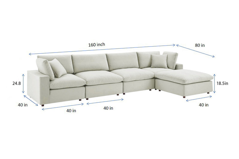 Cloud Velvet 5-Piece Modular Sectional Sofa with Feather Filled Cushions