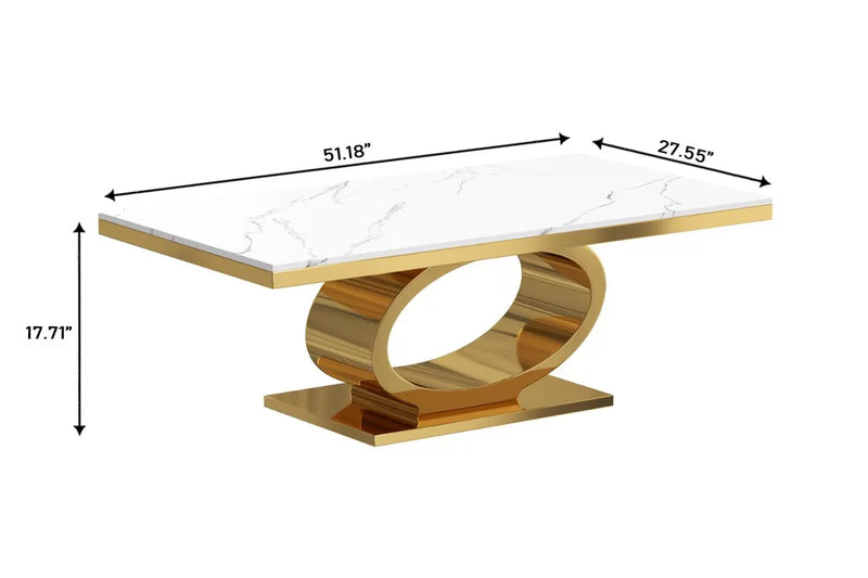 Atlas Marble Coffee Table with Gold Oval Base