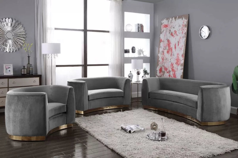 Neveah Velvet 3-Piece Living Room Set In Gray