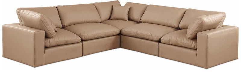 Comfy 119" Tan Vegan Leather Upholstered 5pc. Modular Sectional