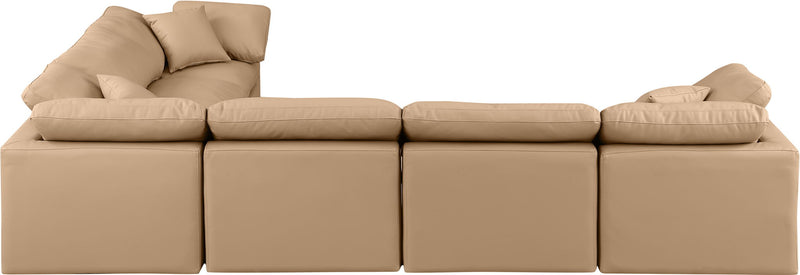 Indulge 140" Tan Vegan Leather Upholstered 6pc. Modular Sectional