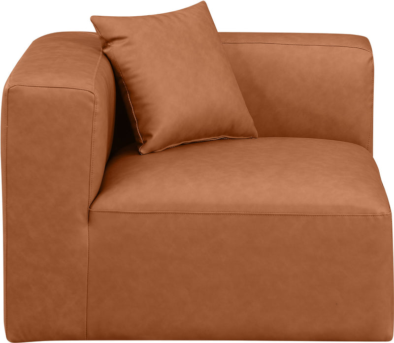 Cube Cognac Vegan Leather Upholstered Modular Corner Chair