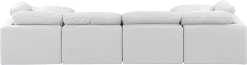 Indulge 140" White Linen Textured Fabric Upholstered 6pc. Modular Sectional