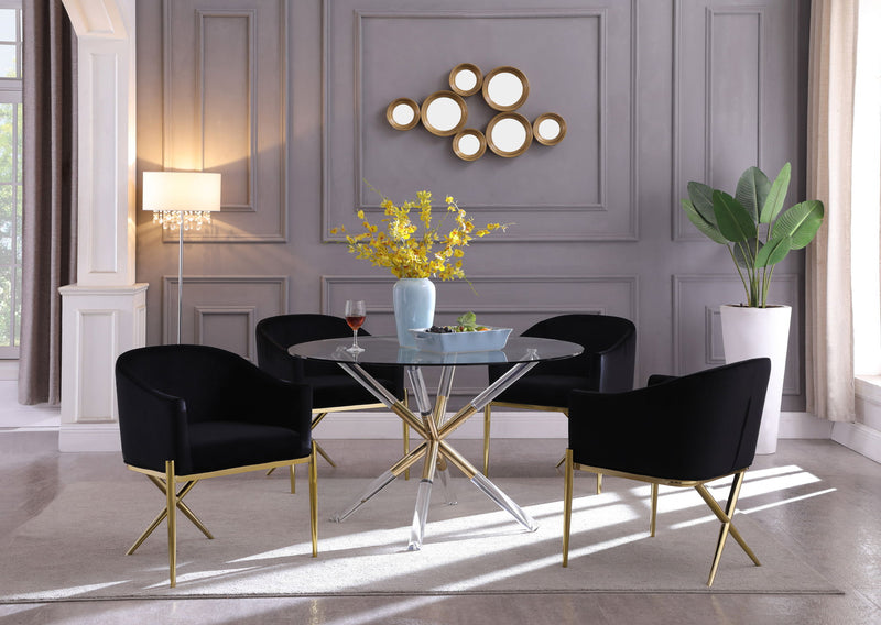 Mercury 48" Gold Glass Top, Acrylic And Metal Base Dining Table
