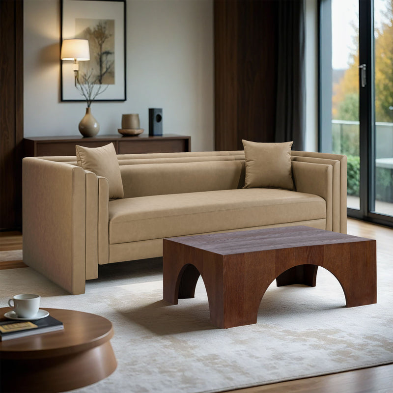 Everett 88.5" Tan Vegan Leather Upholstered Sofa