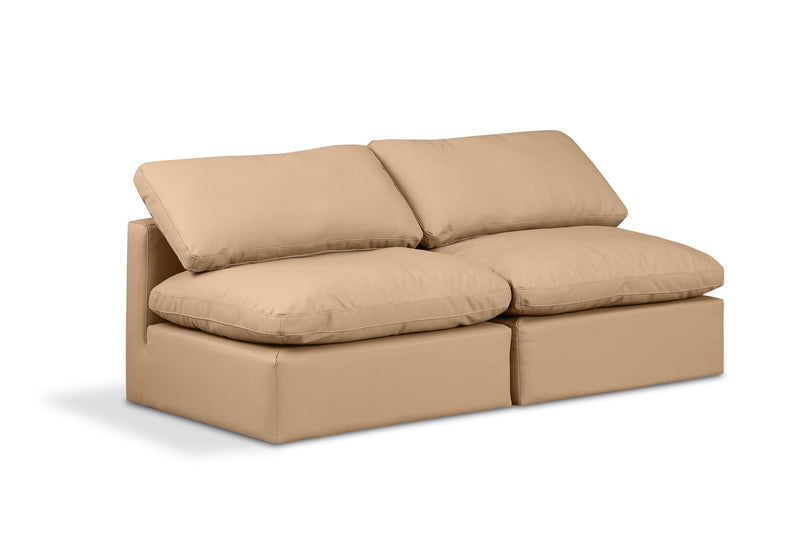 Indulge 70" Tan Vegan Leather Upholstered 2pc. Armless Modular Loveseat