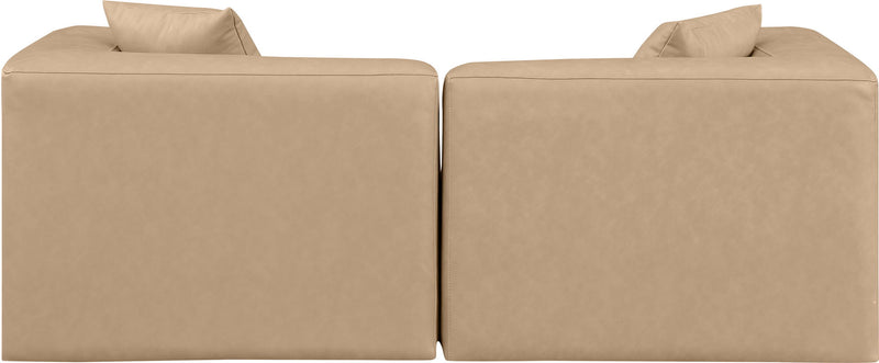 Cube 72" Tan Vegan Leather Upholstered 2pc. Modular Loveseat