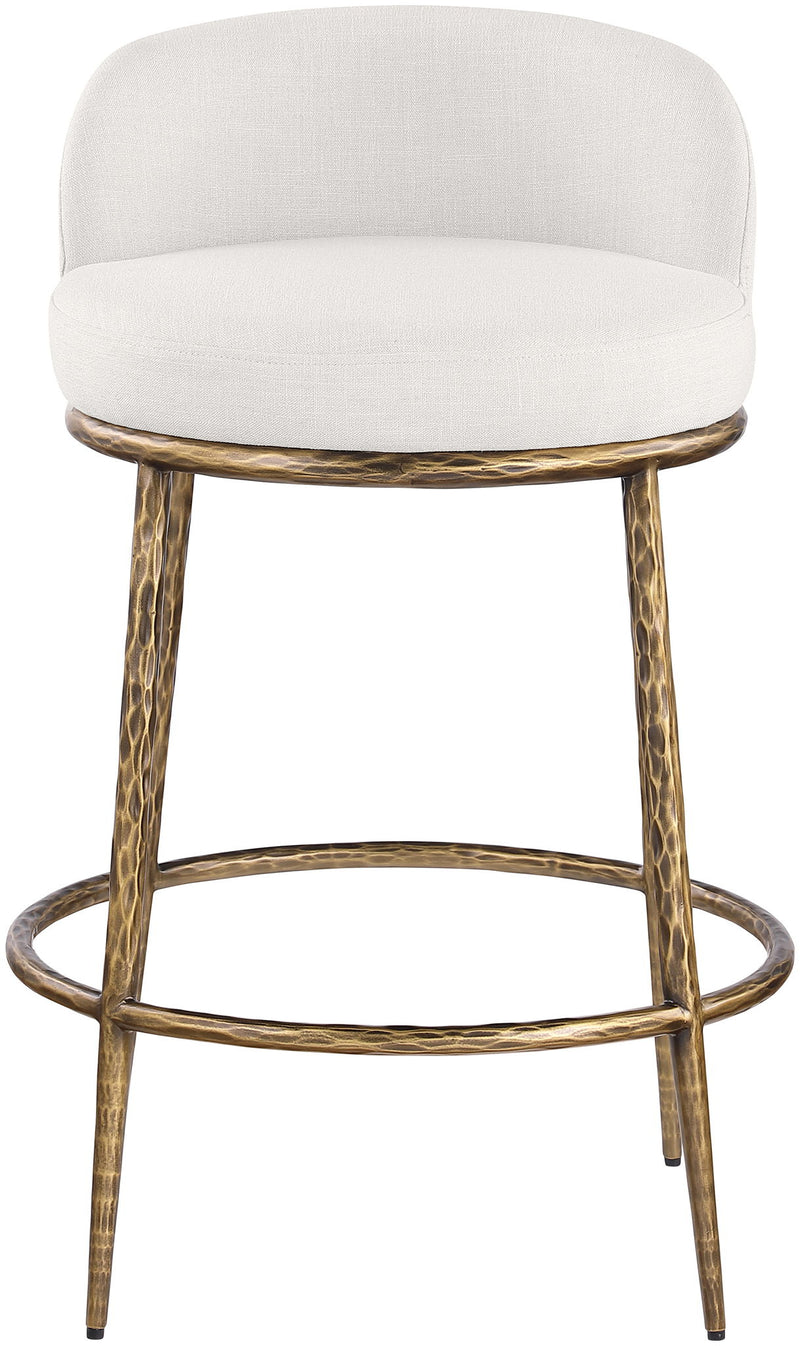Ferro Cream Linen Textured Performance Fabric Upholstered Counter Stool
