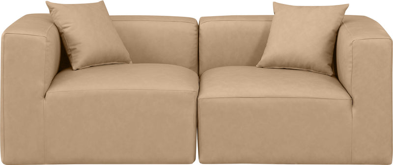 Cube 72" Tan Vegan Leather Upholstered 2pc. Modular Loveseat