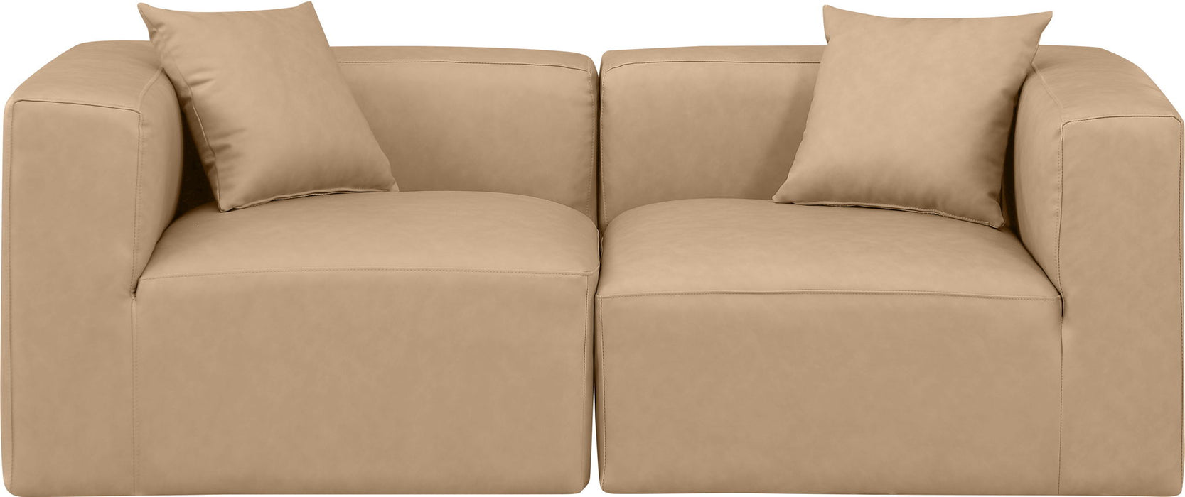 Cube 72" Tan Vegan Leather Upholstered 2pc. Modular Loveseat