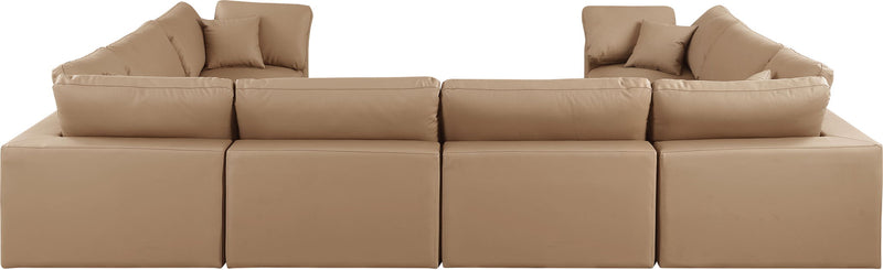 Comfy 158" Tan Vegan Leather Upholstered 8pc. Modular Sectional