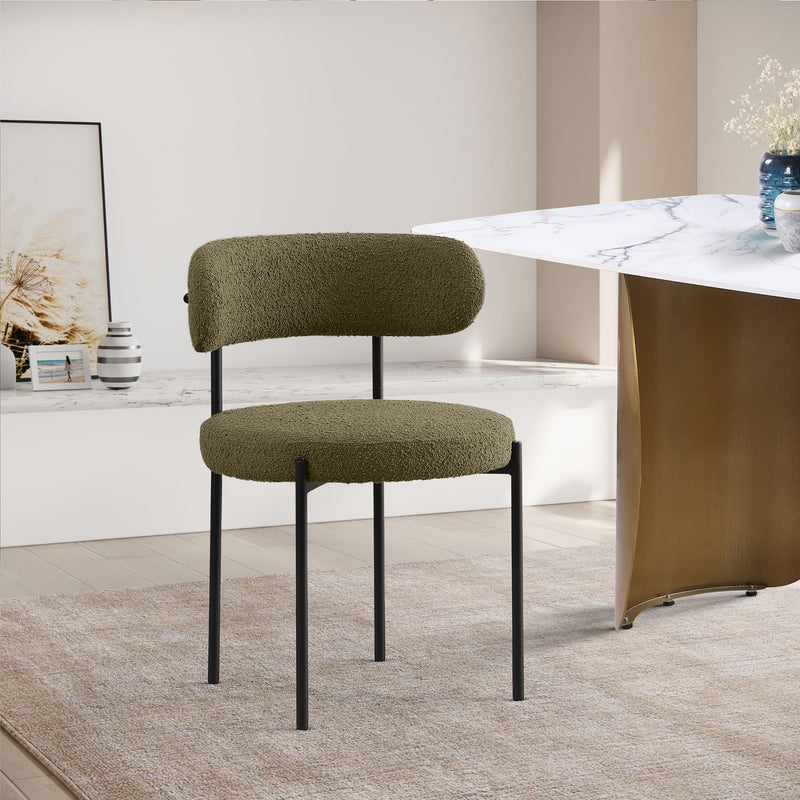 Beacon Olive Green Boucle Fabric Upholstered Dining Chair