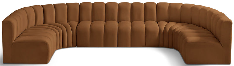 Arc 150" Saddle Velvet Upholstered 8pc. Modular Sectional