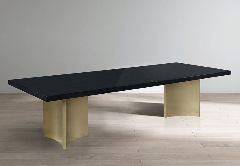 Immerse 84" / 104" / 123.5" Black Lacquer Finish Top And Stainless Steel Base Dining Table (3 Boxes)