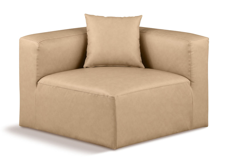 Cube Tan Vegan Leather Upholstered Modular Corner Chair