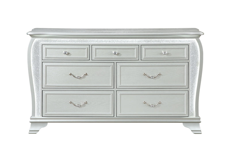 Aria - 5 Piece Queen Bedroom Set (Bed, Dresser & Mirror, Nightstand, Chest) - Silver