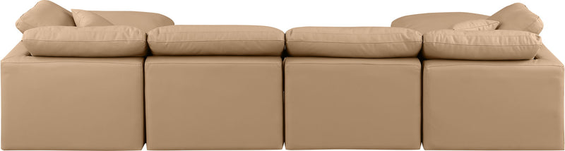 Indulge 140" Tan Vegan Leather Upholstered 6pc. Modular Sectional