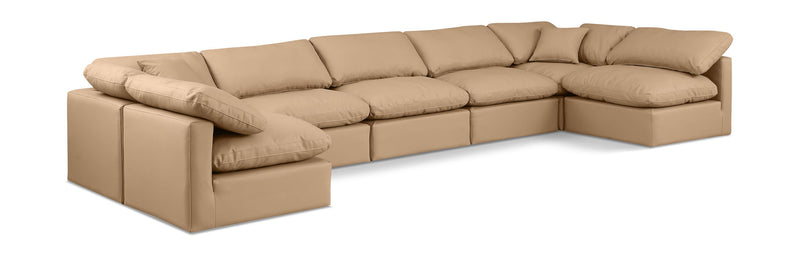 Indulge 175" Tan Vegan Leather Upholstered 7pc. Modular Sectional