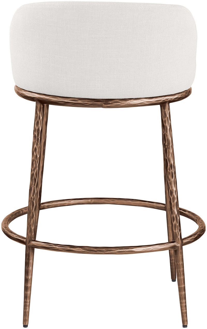 Ferro Cream Linen Textured Performance Fabric Upholstered Counter Stool